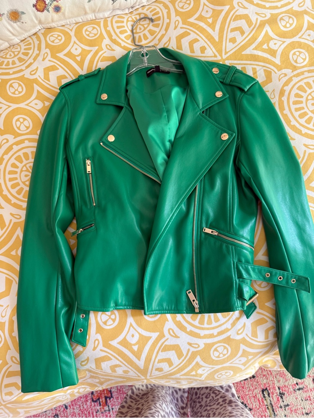 Green Women's Faux Leather Moto Jacket